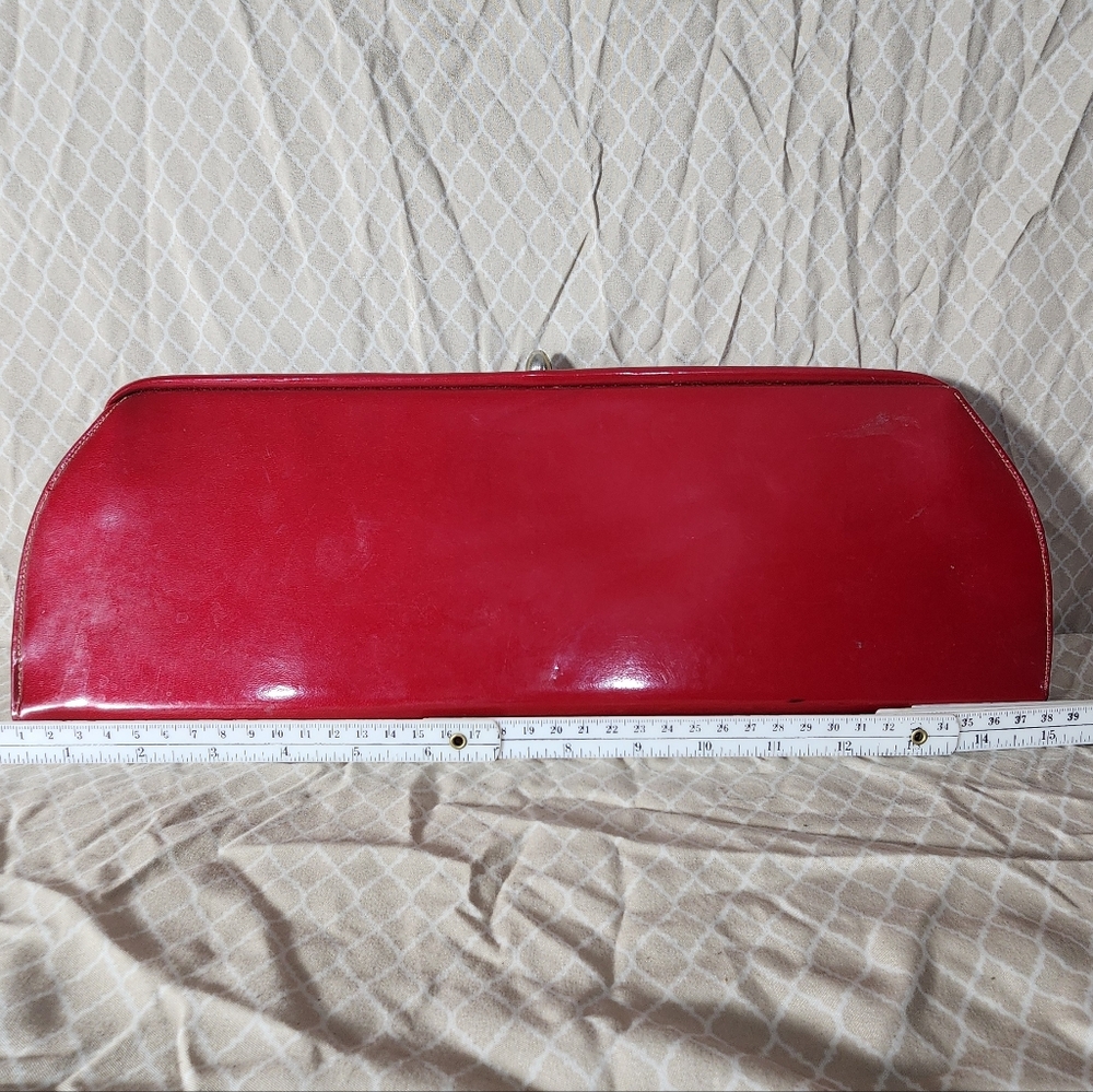 Vintage Elegant Faux Leather Red Clutch Bag Snap Closure